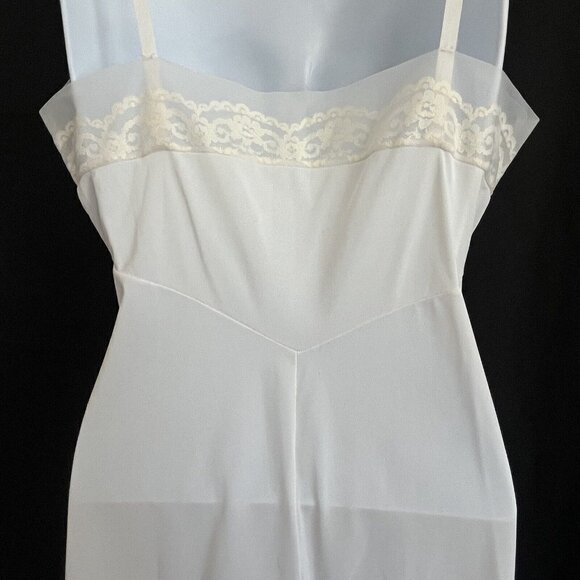 Vintage Henson Kickernick Ivory Nylon Lace Slip Midi Dress S Nightgown Bride - Picture 7 of 9